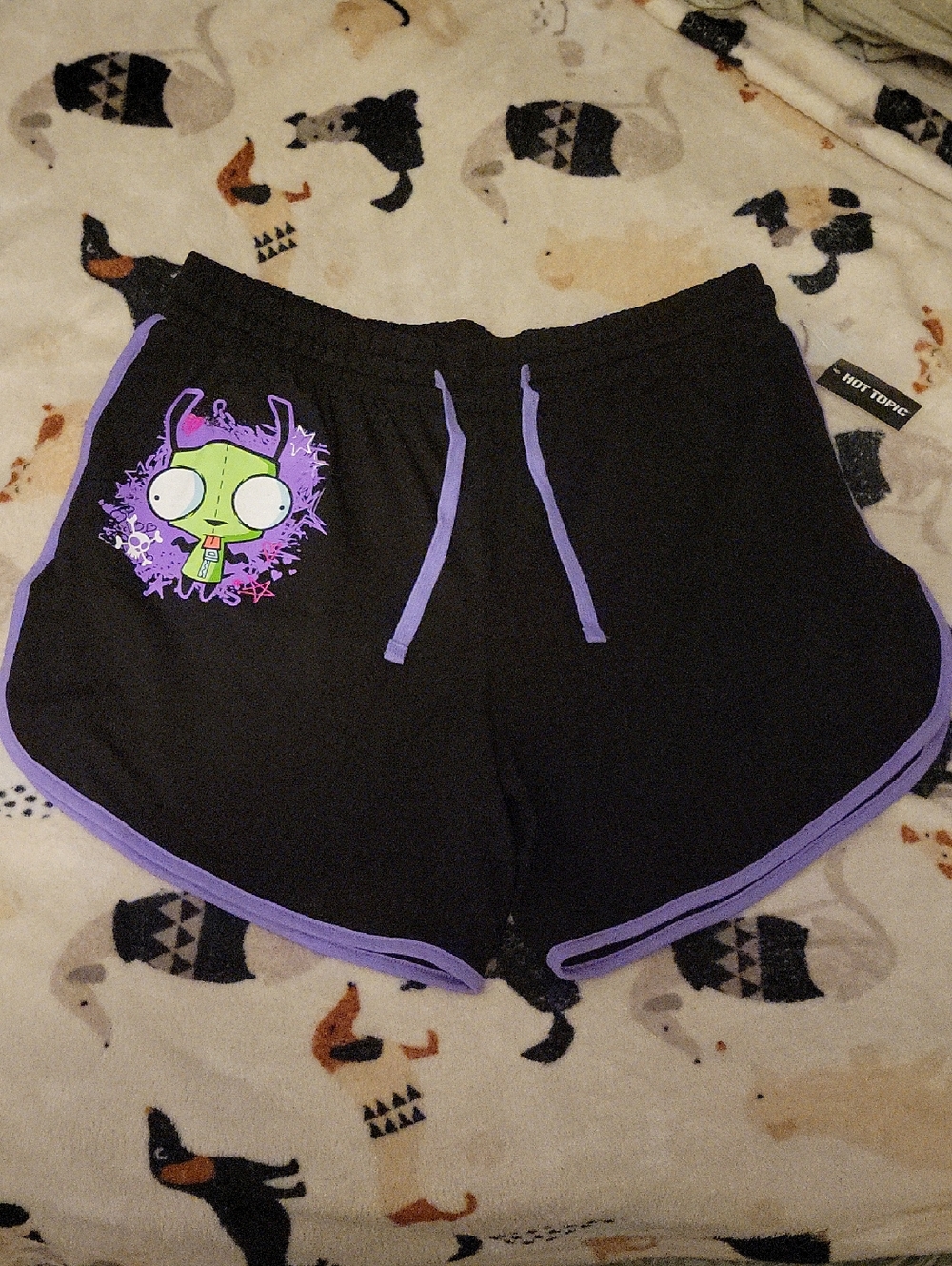 Hot Topic Invader Zim GIR Doom Soft Black Shorts with Lavender Trim JUNIORS 3XL